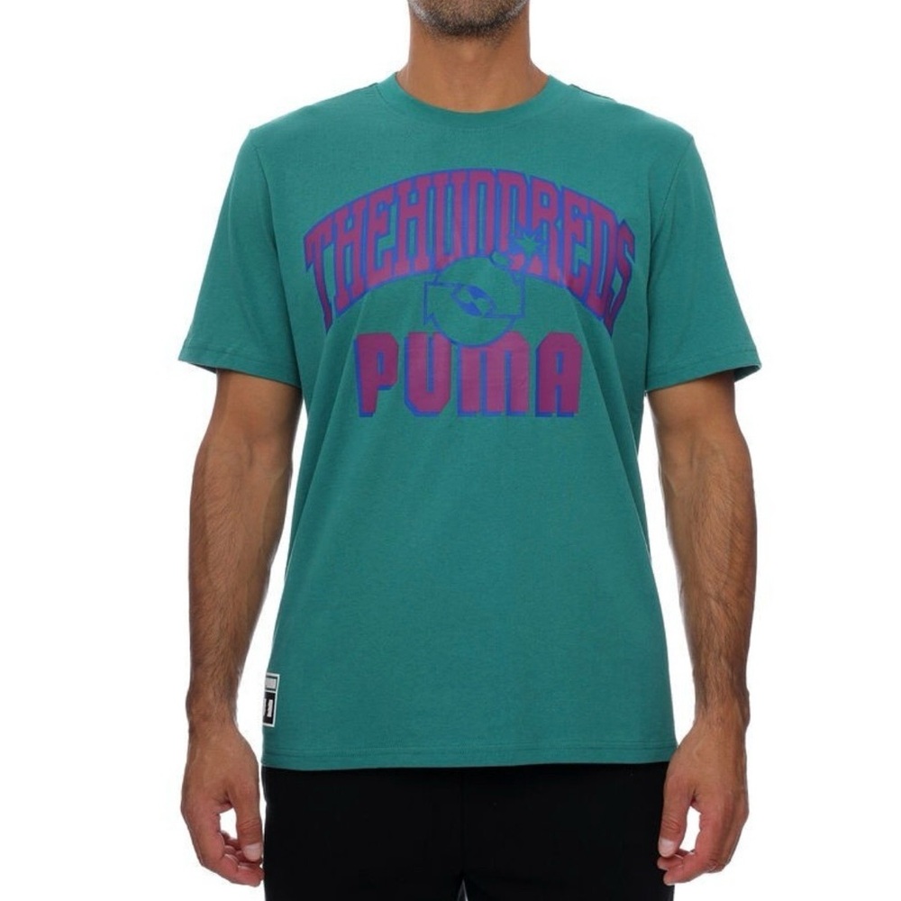 Puma The Hundreds For The  World NWT Teal Short-Sleeve Logo Graphic Tee Sz M
